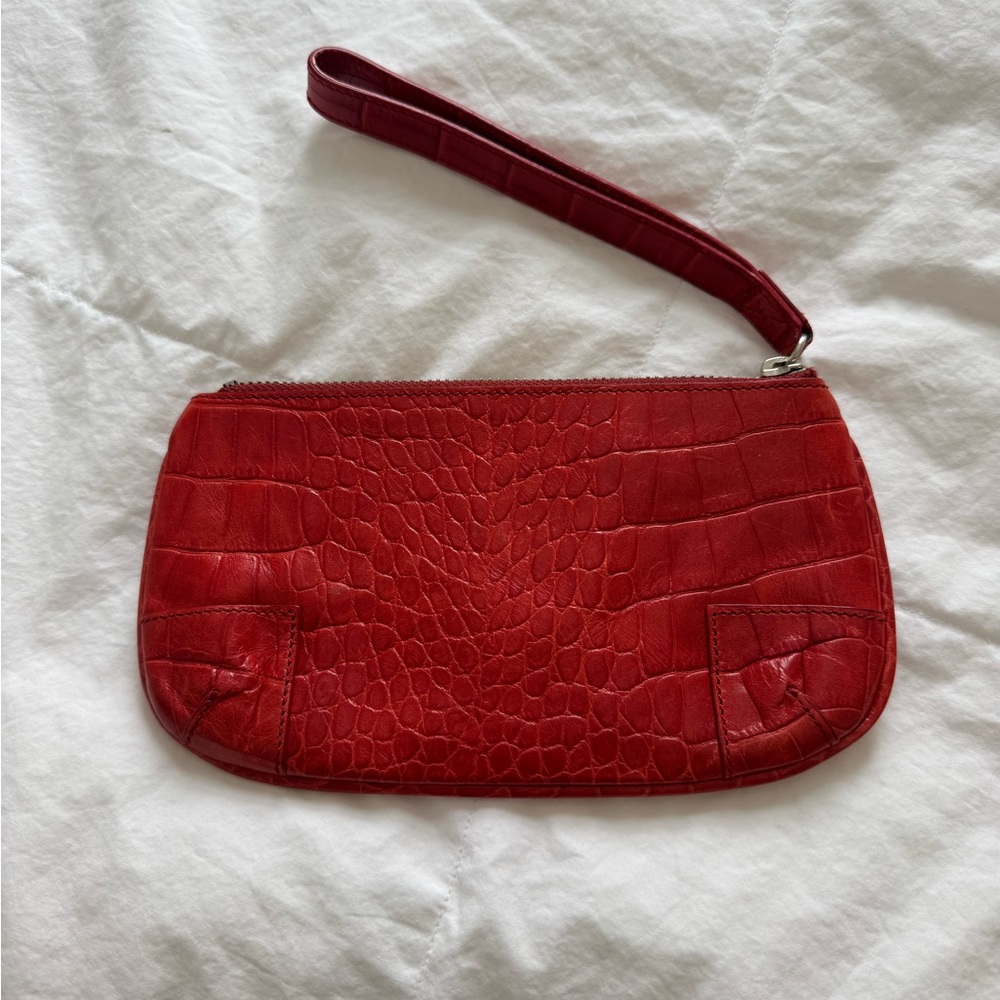Club Monaco Red Crocodile-Embossed Wristlet Clutch